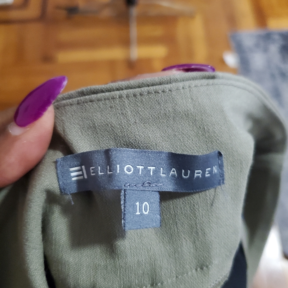 Elliot Lauren Olive Green Career stretch ANKLE Trousers Pants Size 10 - Picture 2 of 3